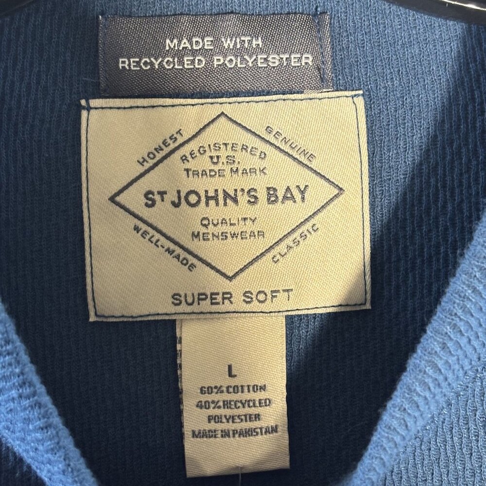 St. Johns Bay Mens L Blue Henley Shirt 60% Cotton 40% Recycled Polyester - Picture 3 of 8